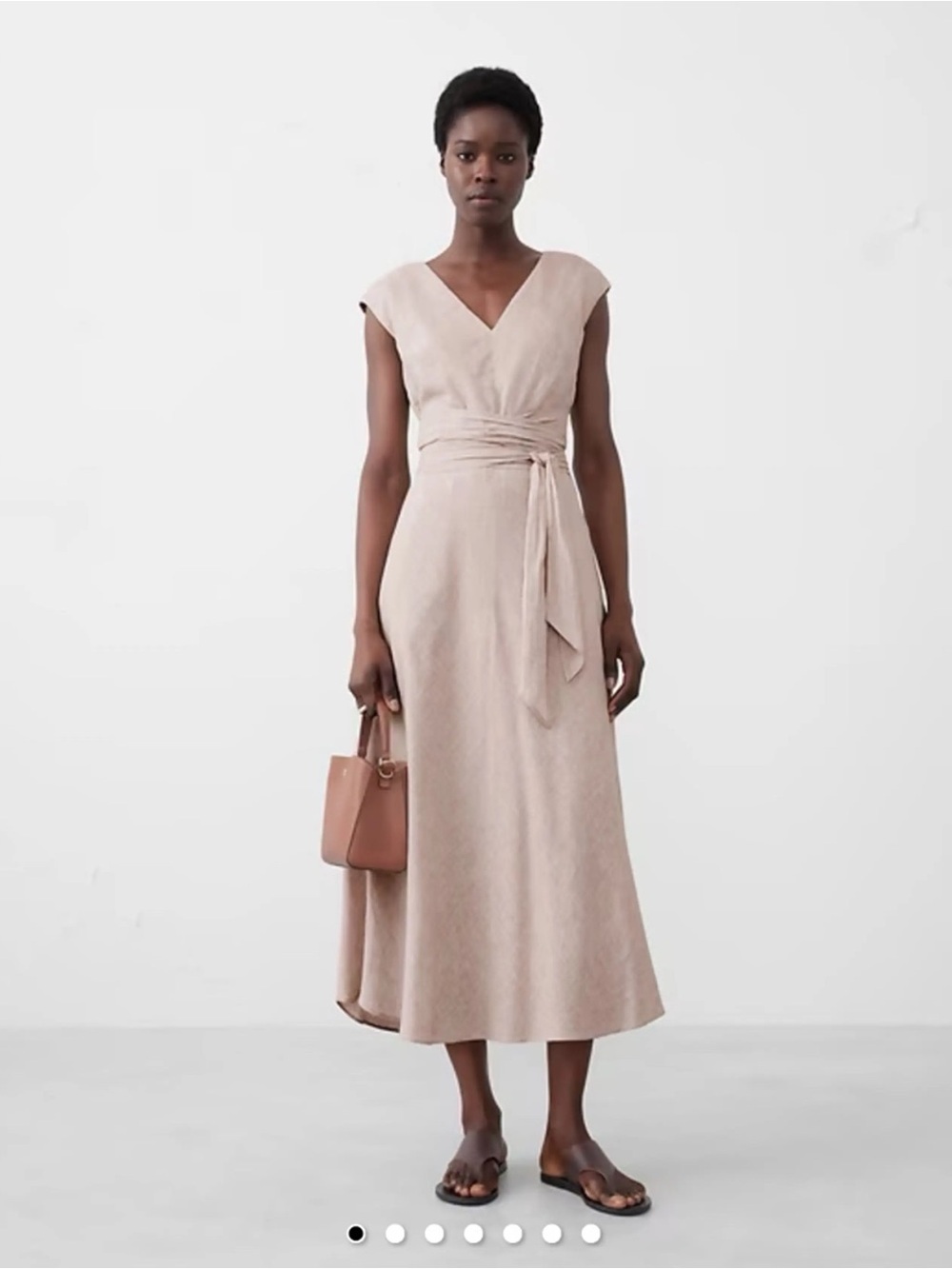 Banana Republic Light Beige Wrap Midi Dress with Tie Waist